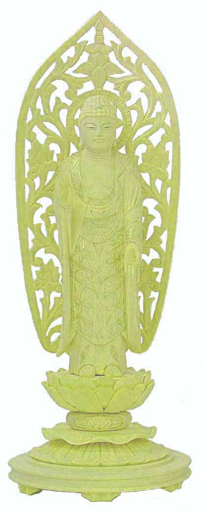 阿弥陀如来立像 4.5寸 #457 台座 宝相華唐草 透彫り◇白檀 木彫