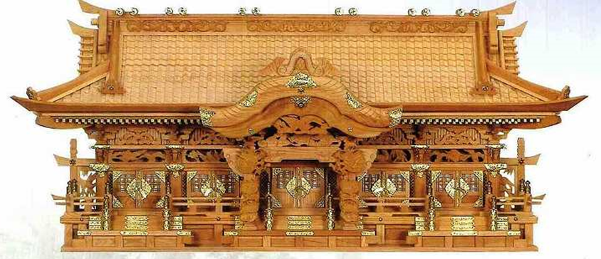 山田仏具オンラインショップ / 神棚五社 入母屋造り 彫刻入 欅製