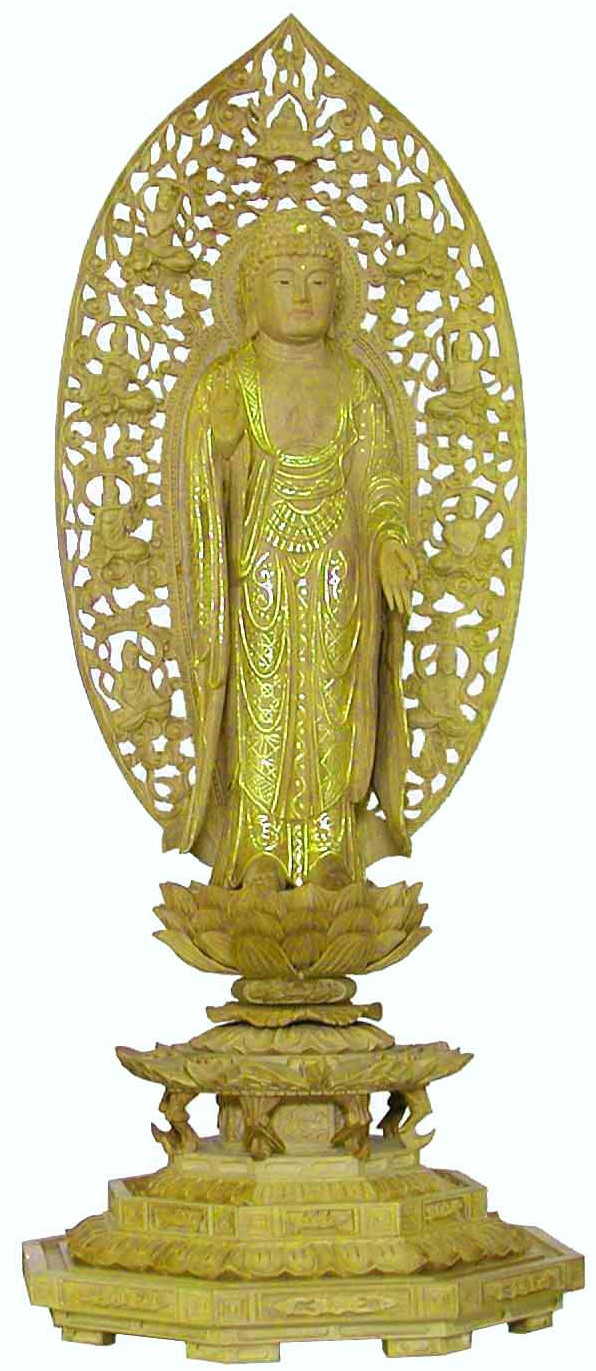 希少 切りがね上彫り仏像☆白檀 阿弥陀如来座像2.5寸 八角台